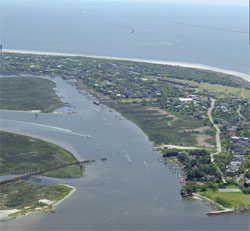 Aerial view of Sullivan's Island and the Intracoastal waterway.